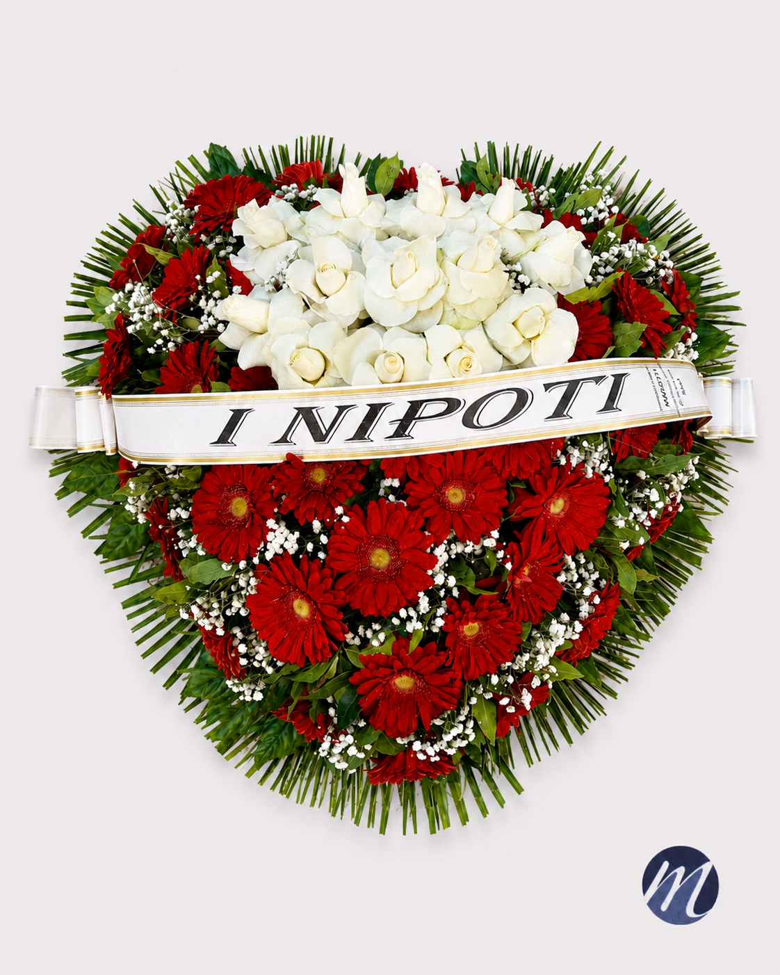 Cuore di rose bianche e gerbere rosse